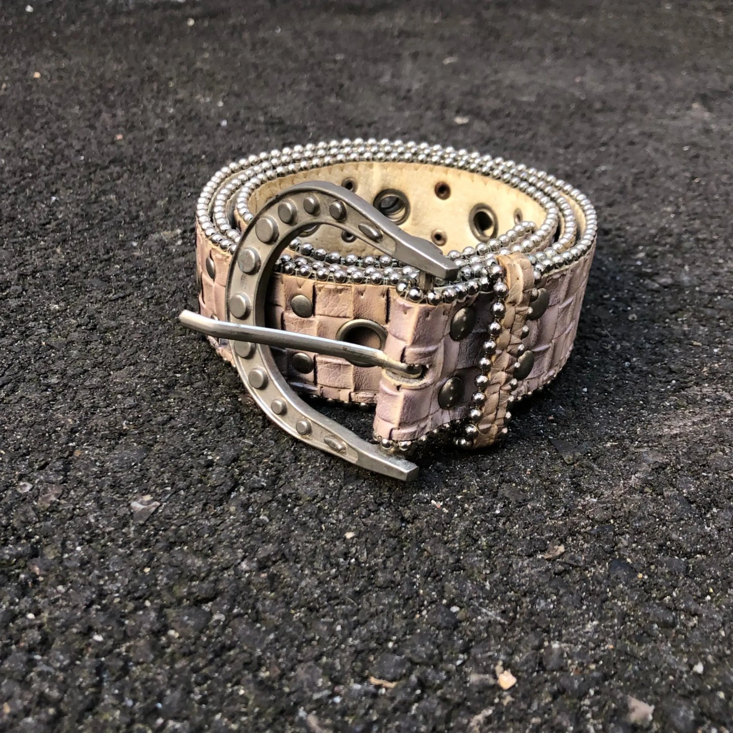 Vintage Pink Stud & Silver Pearls Belt
