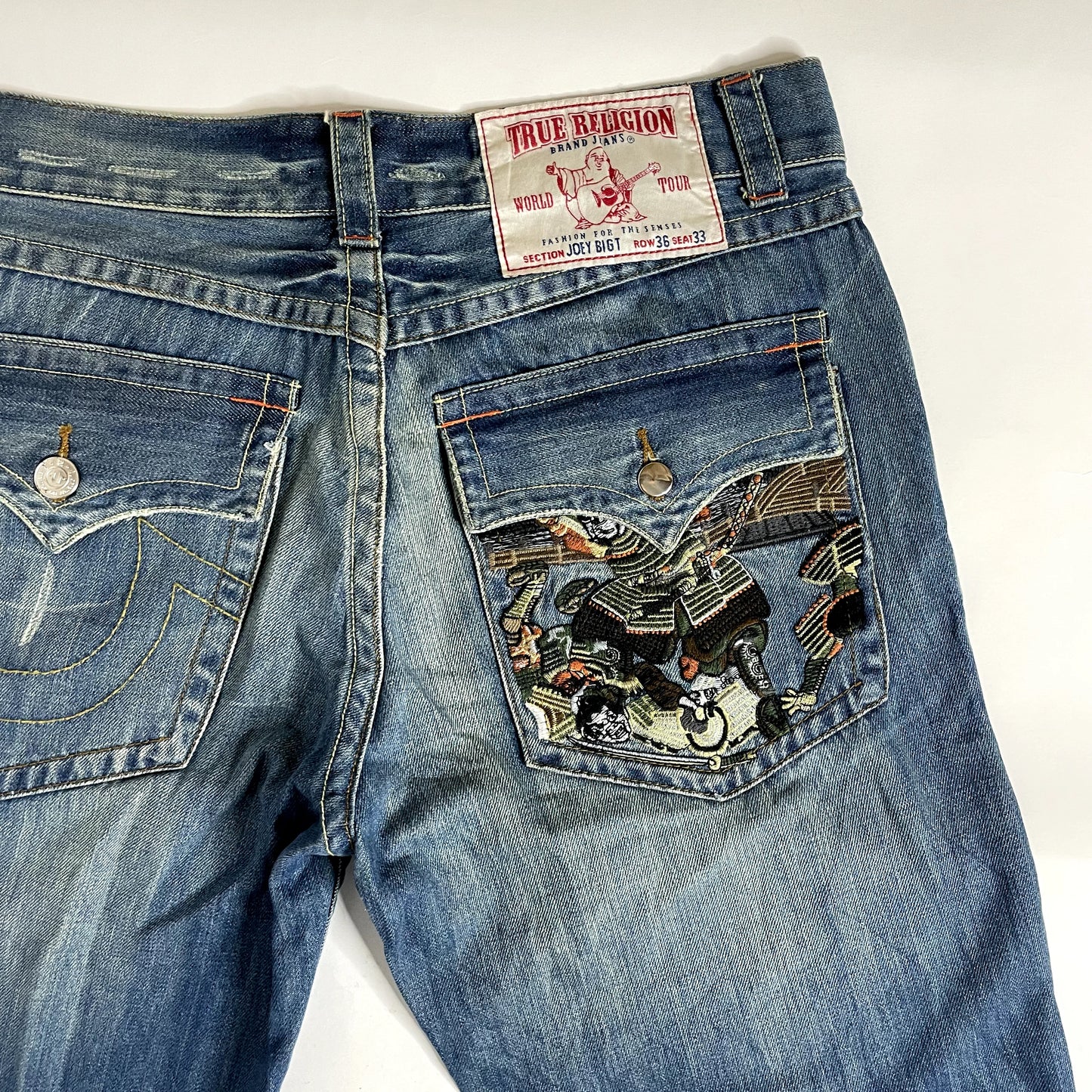 Vintage True Religion Denim Embroidered Samurai Warrior Low Rise