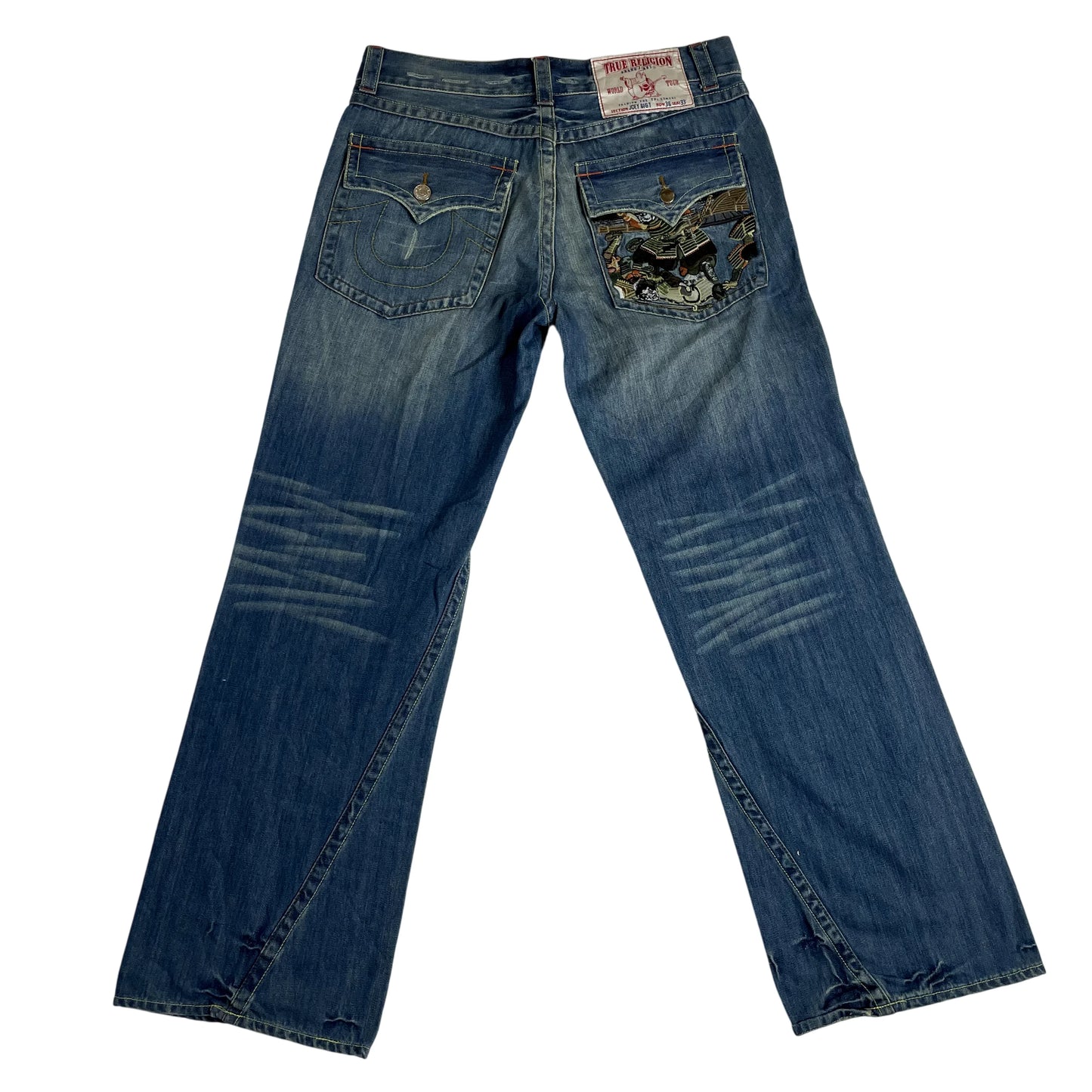 Vintage True Religion Denim Embroidered Samurai Warrior Low Rise