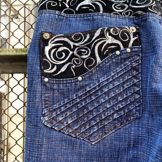 Delf Black Embroidered Pockets Baggie Pants