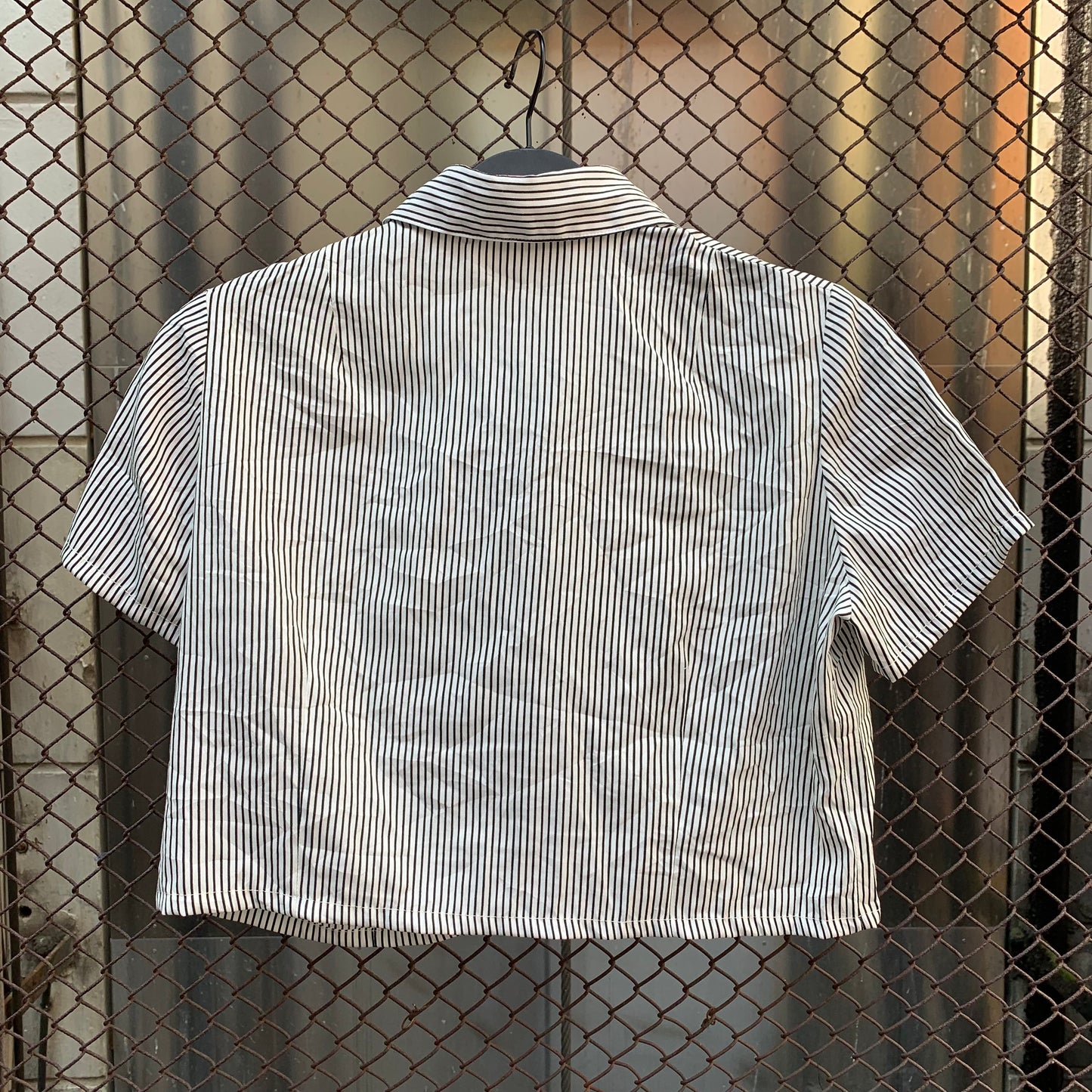 Upcycled Grey Cropped Blouse with Stripes