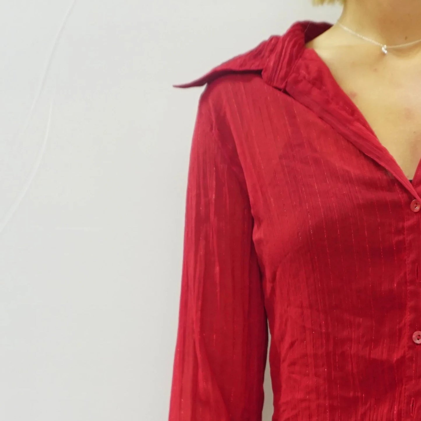 Vintage Red Shiny Y2K Shirt Top Left