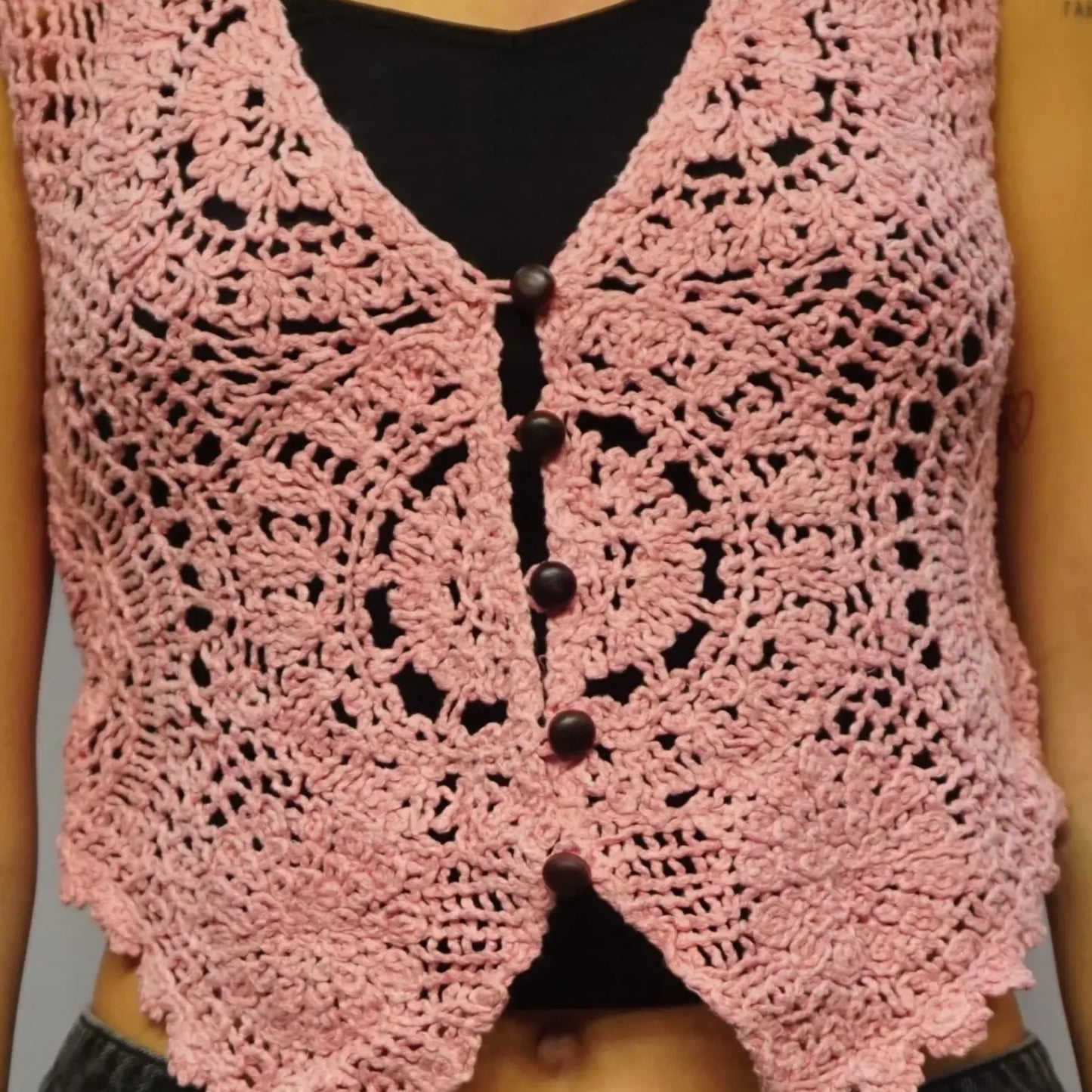 Vintage Pink Crochet Top Center