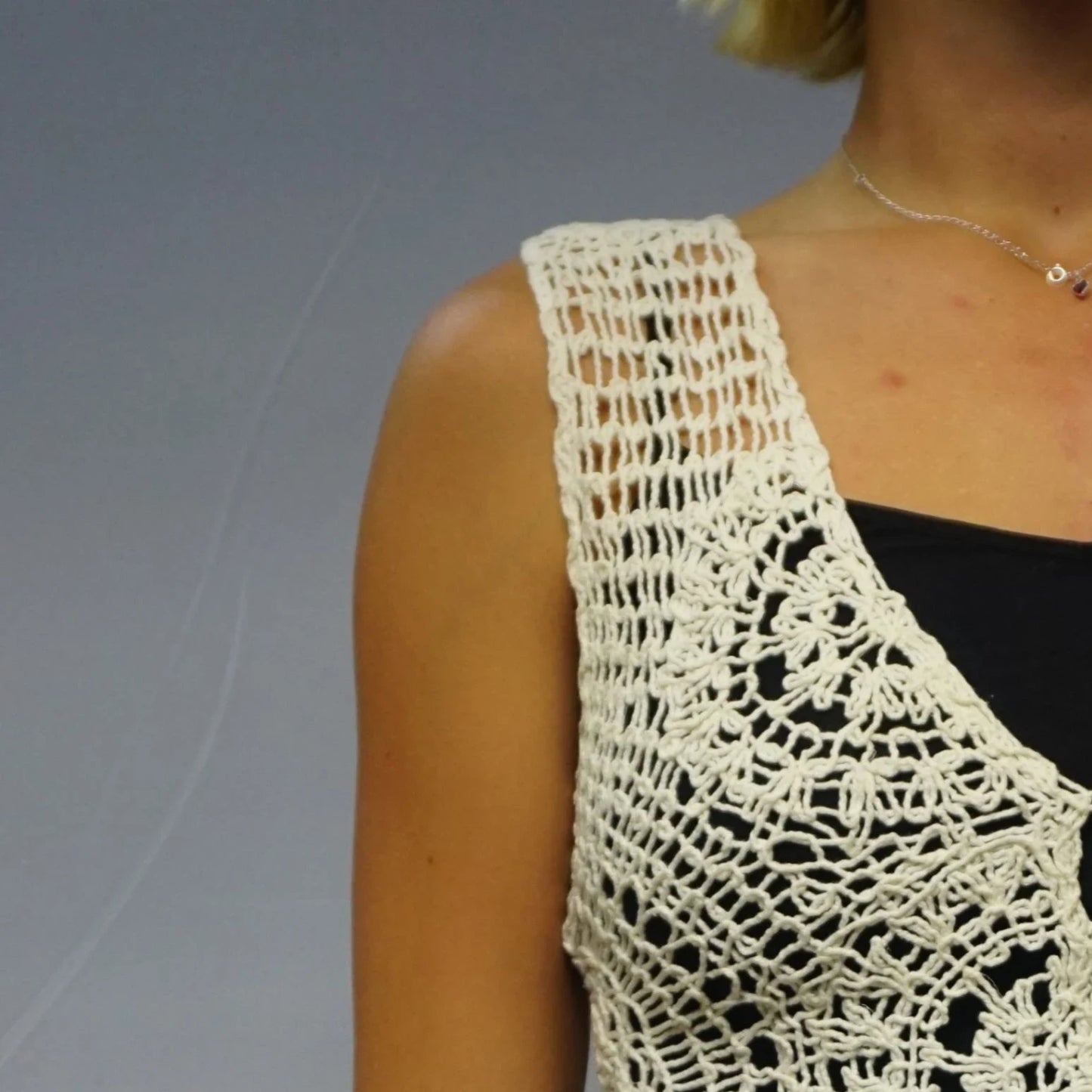 Vintage Cream Crochet Top Top Left
