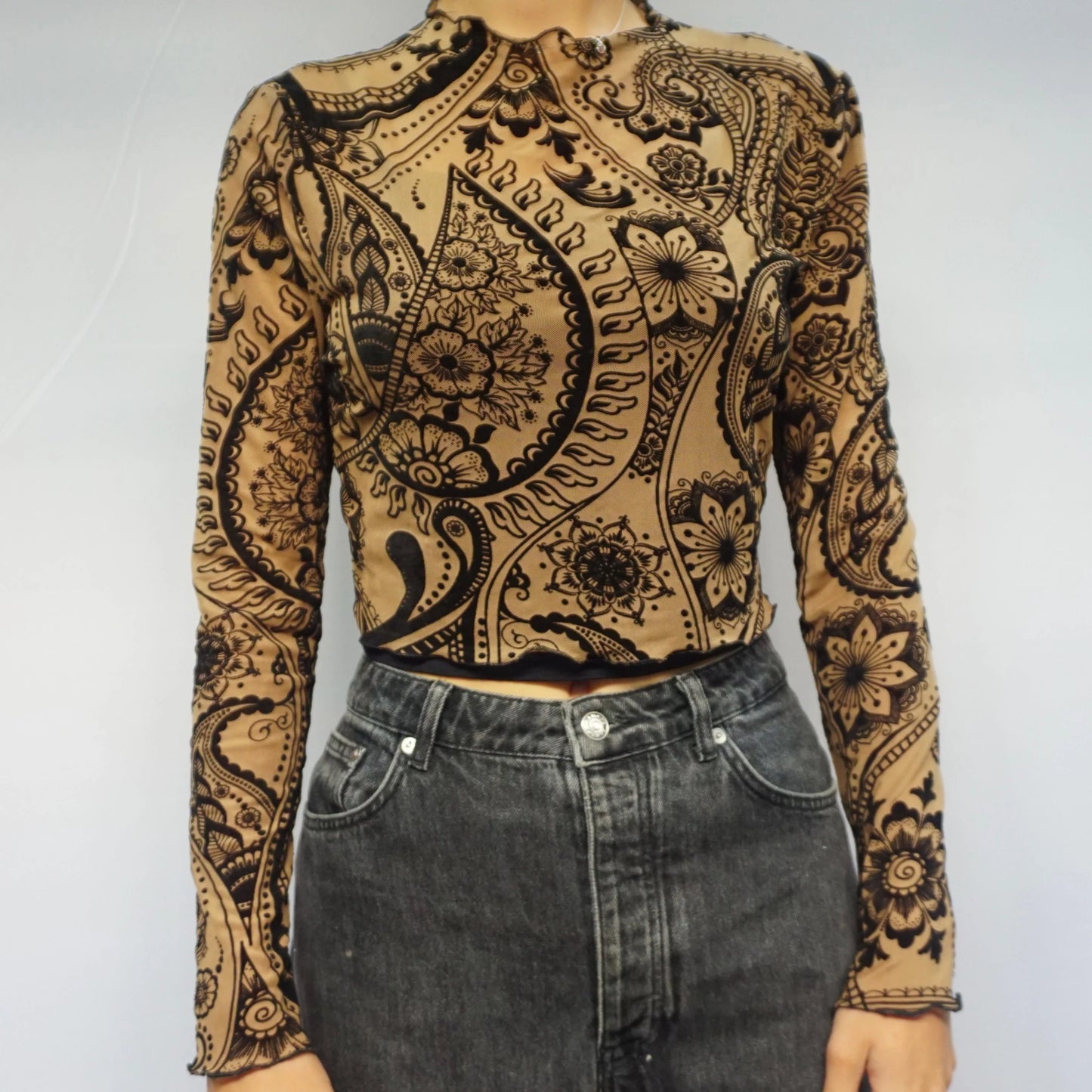 Vintage Beige Mesh Top
