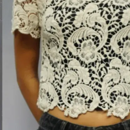 Vintage Cream Crochet Top Center