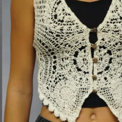Vintage Cream Crochet Top Center
