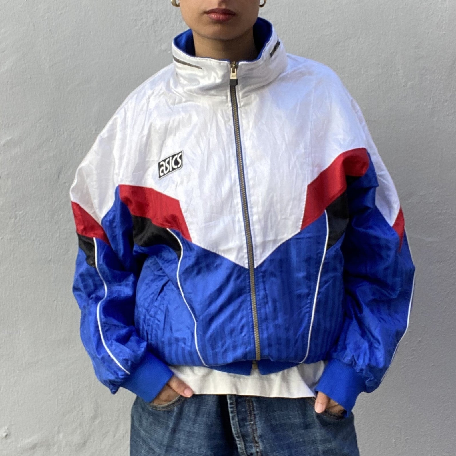 90s White Blue Asics Windbreaker