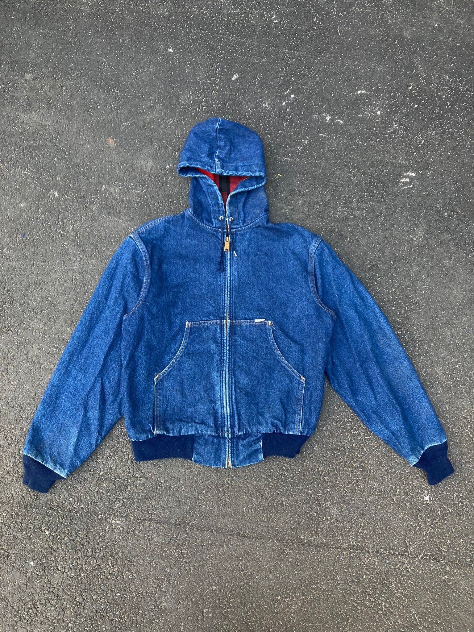 Vintage 90s Carhartt Made in USA Blue Denim Jacket - Flannel Lined