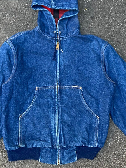 Vintage 90s Carhartt Made in USA Blue Denim Jacket - Flannel Lined