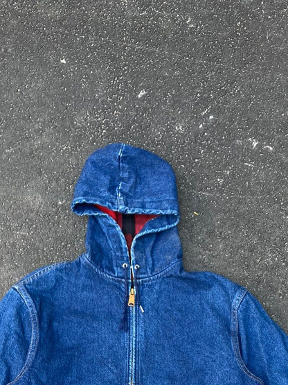 Vintage 90s Carhartt Made in USA Blue Denim Jacket - Flannel Lined