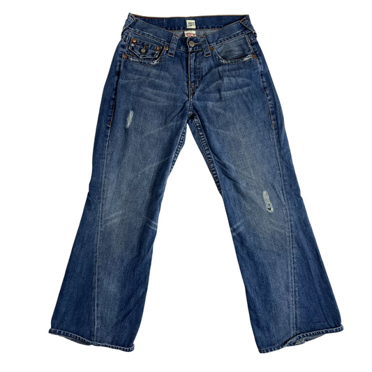 Vintage True Religion Denim Embroidered Mushroom Patch Low Rise Jeans