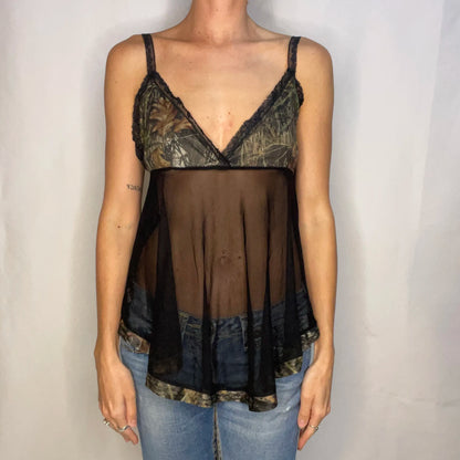 Vintage Black Camo Lace Top
