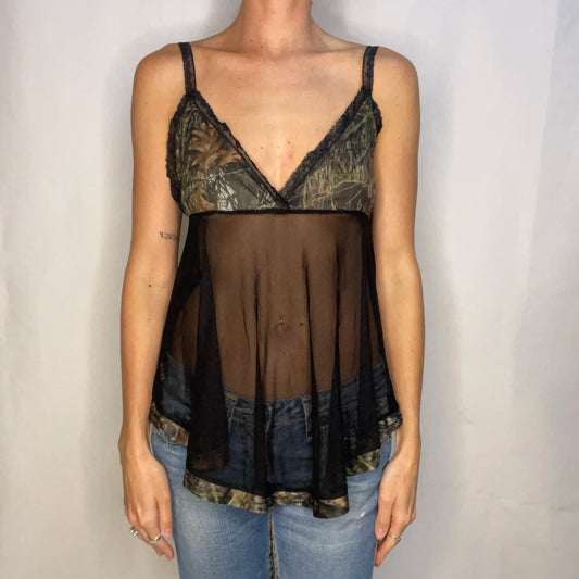 Vintage Black Camo Lace Top