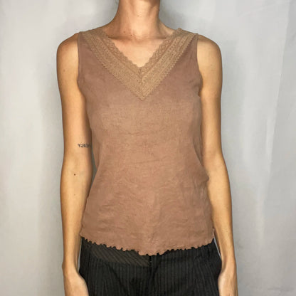 Vintage Brown Lace Tank Top