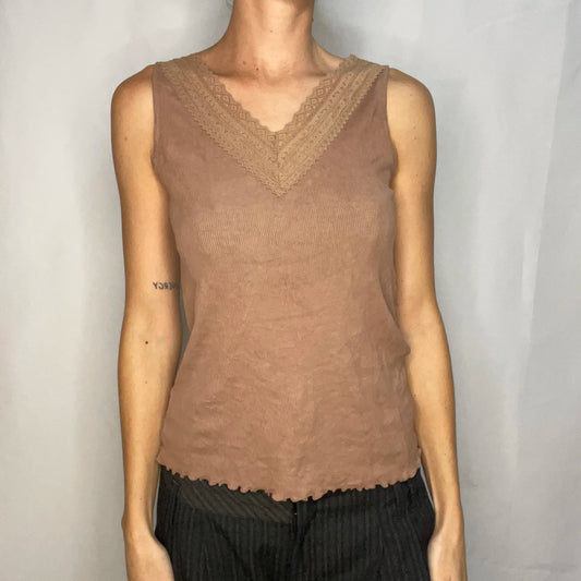 Vintage Brown Lace Tank Top