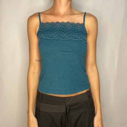 Vintage Teal Blue Lace Tank Top