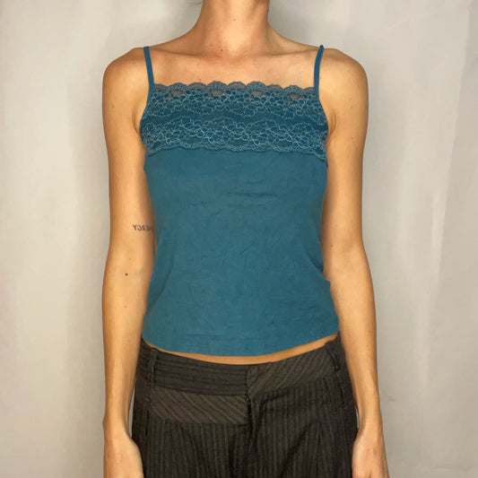 Vintage Teal Blue Lace Tank Top