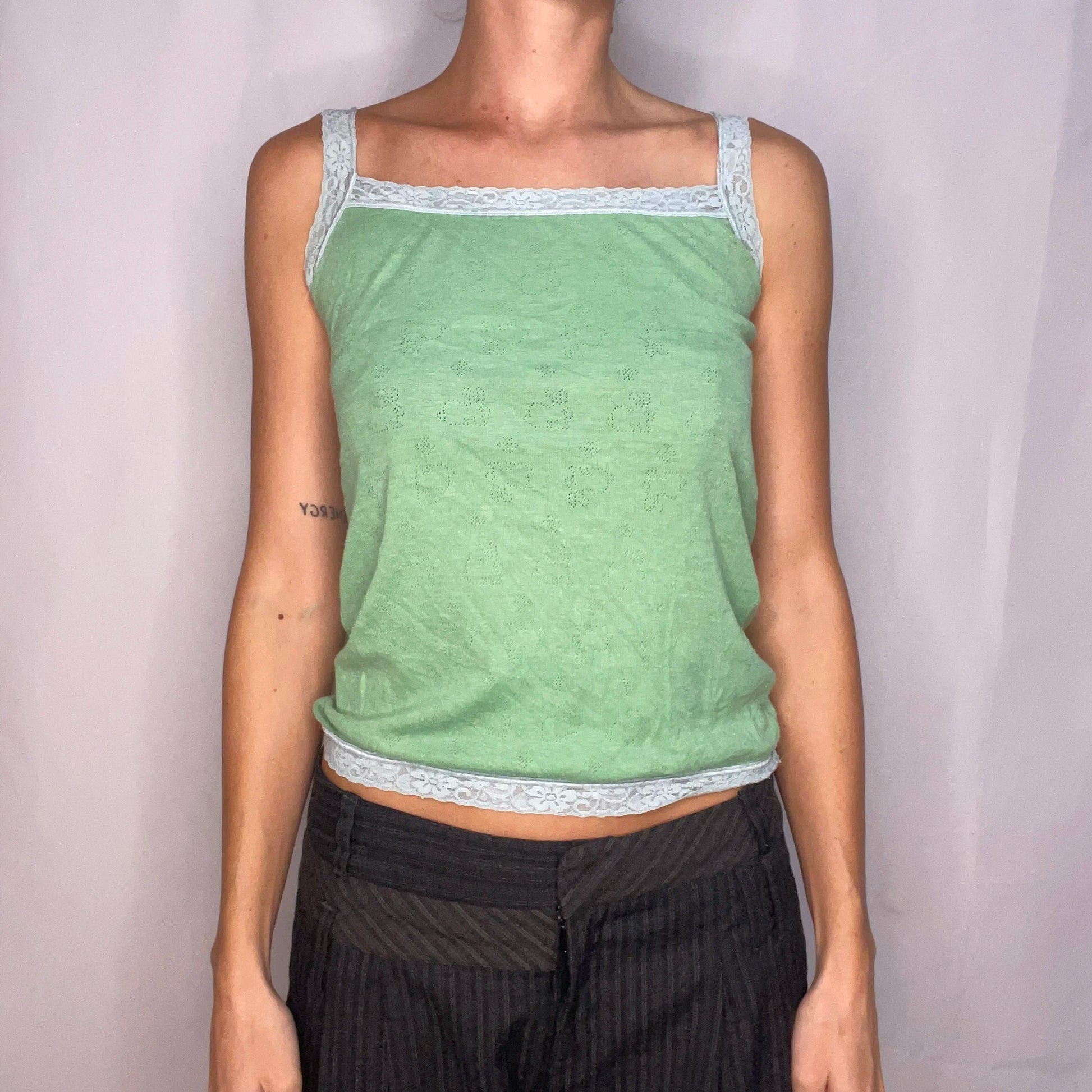 Vintage Green Lace Tank Top