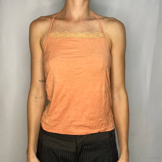 Vintage Orange Lace Halter Tank Top