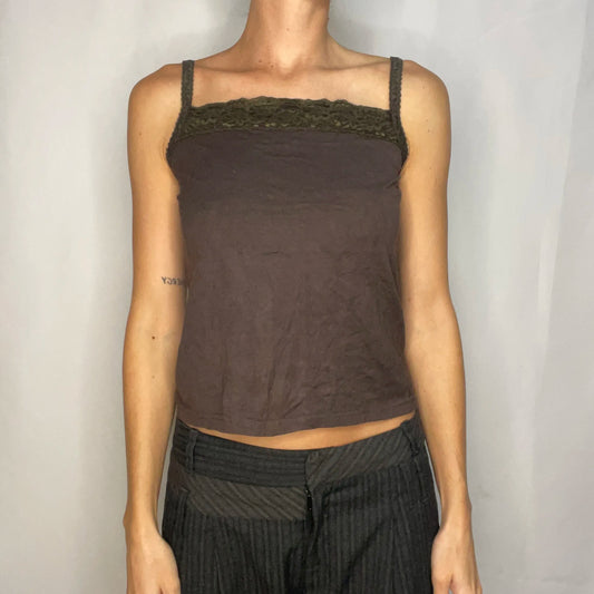 Vintage Brown Lace Tank Top