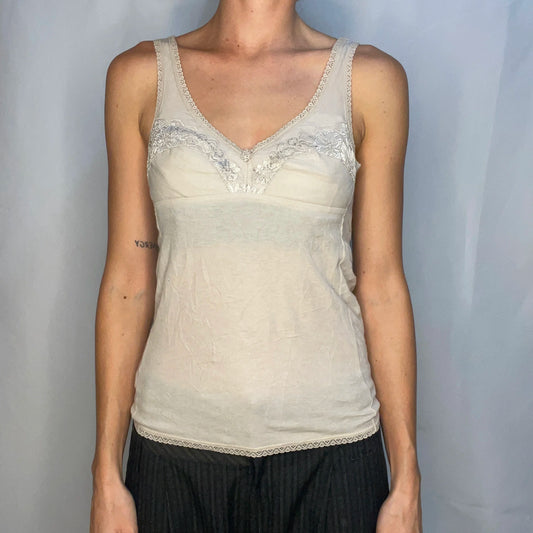 Vintage Beige Lace Tank Top