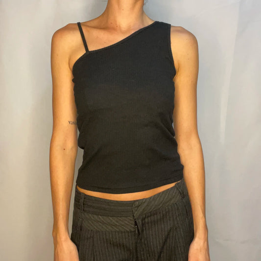 Vintage Black Asymmetrical Tank Top