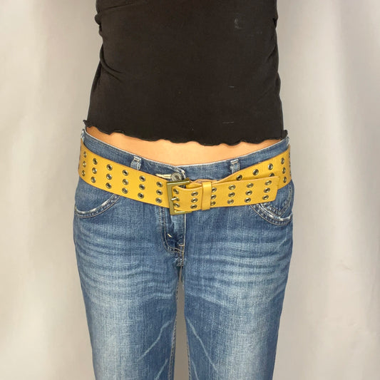 Vintage Yellow Eyelet Belt
