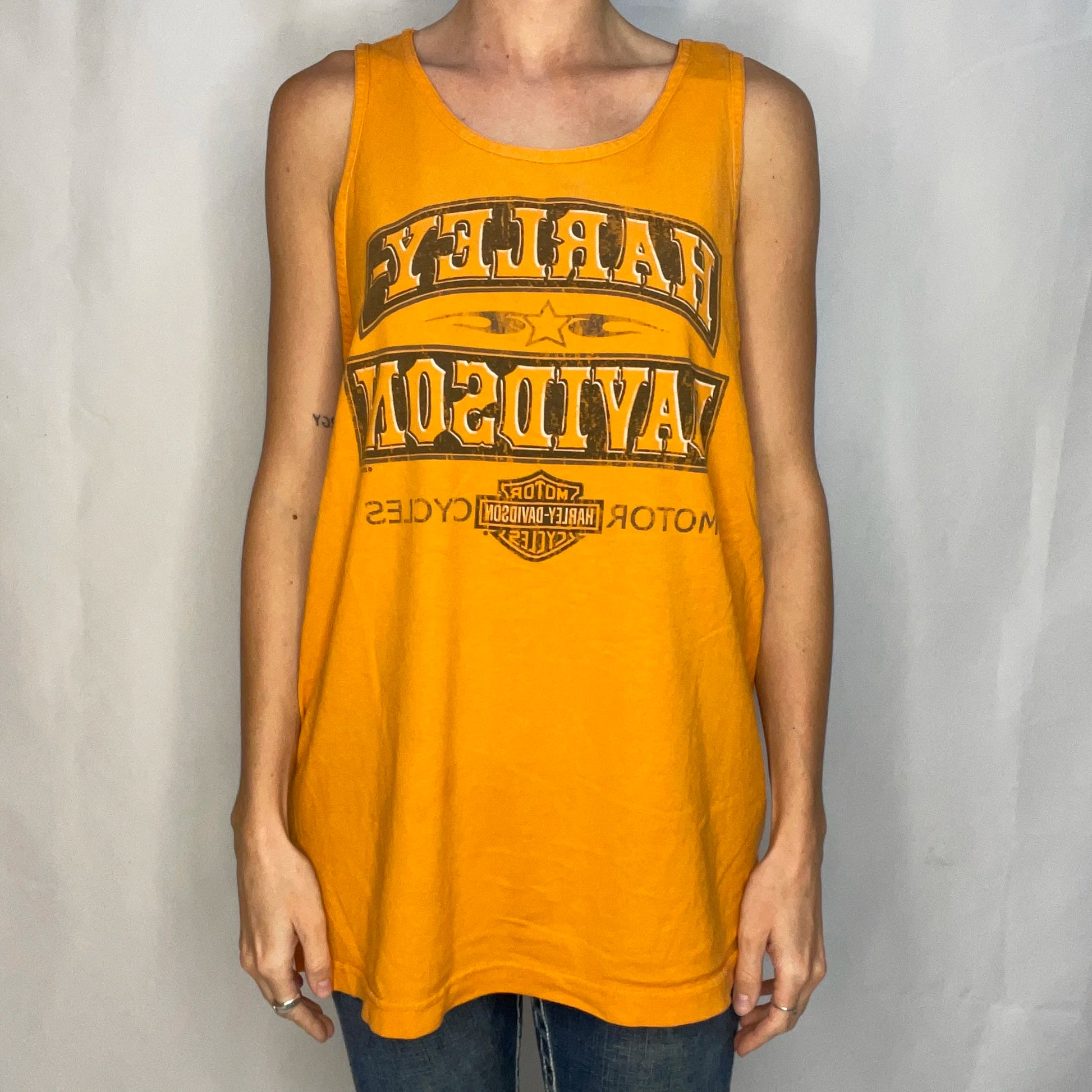 Vintage Harley-Davidson Orange Singlet Top