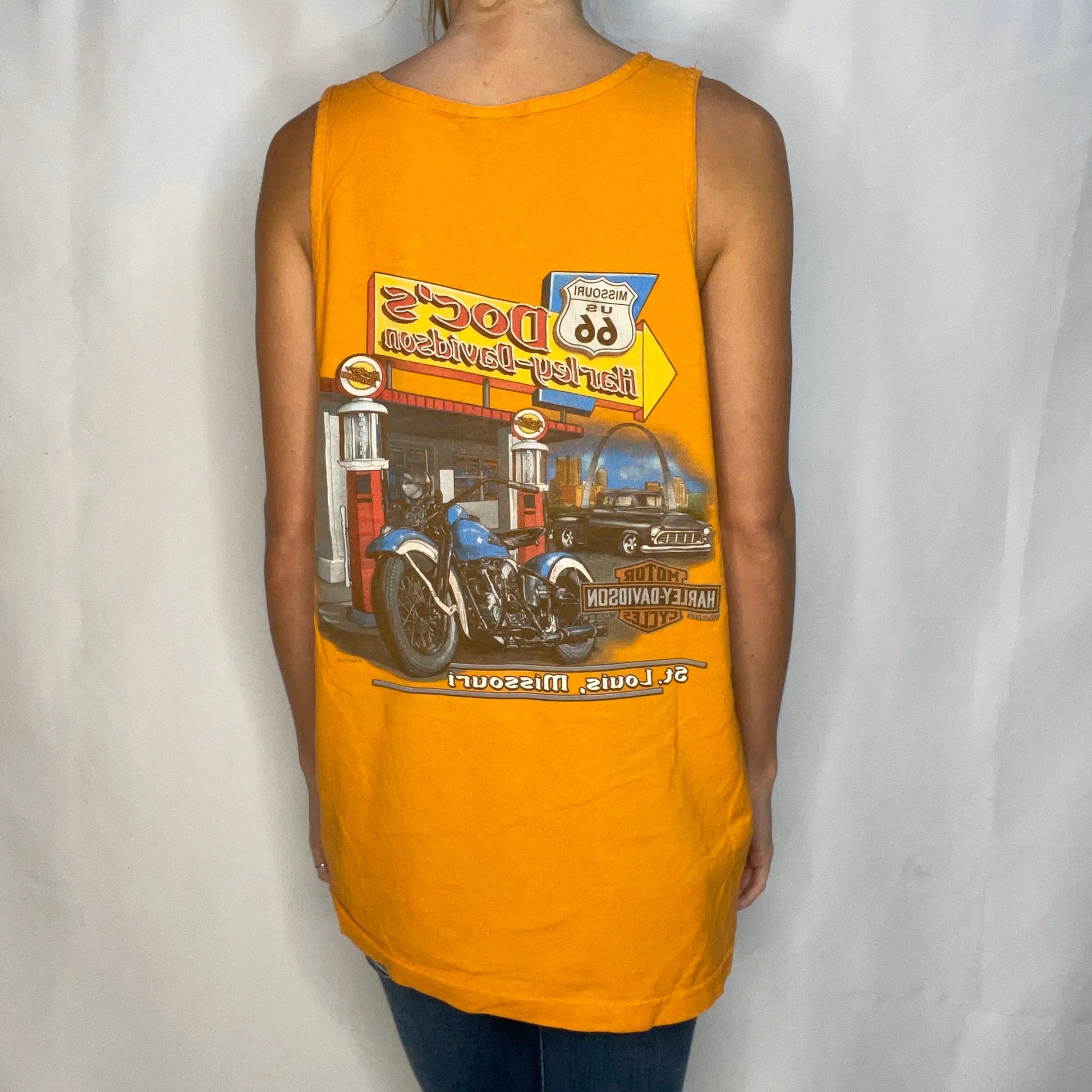 Vintage Harley-Davidson Orange Singlet Top