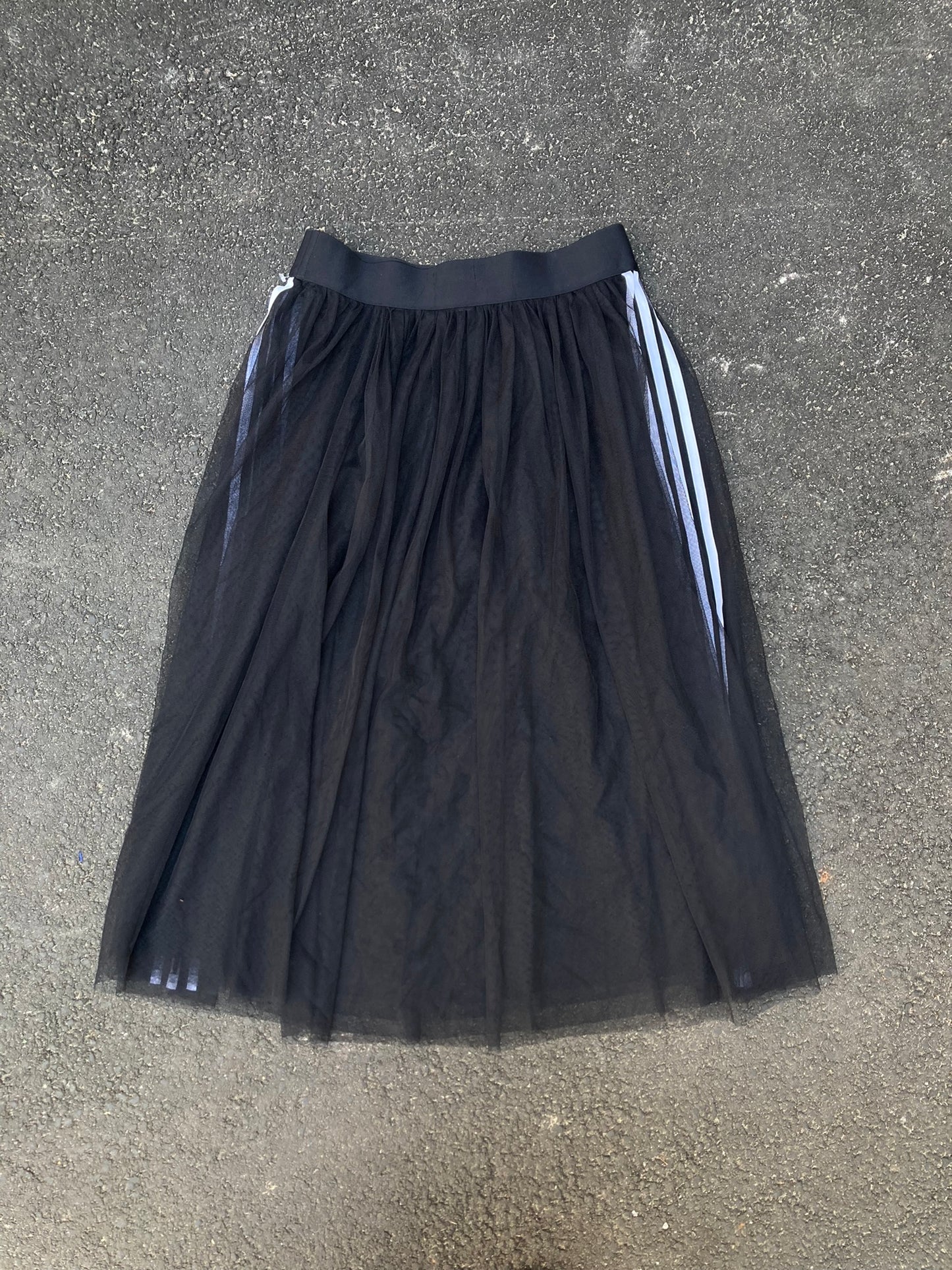 Adidas Black Tulle Mesh Skirt - Balletcore Streetwear Midi Size M