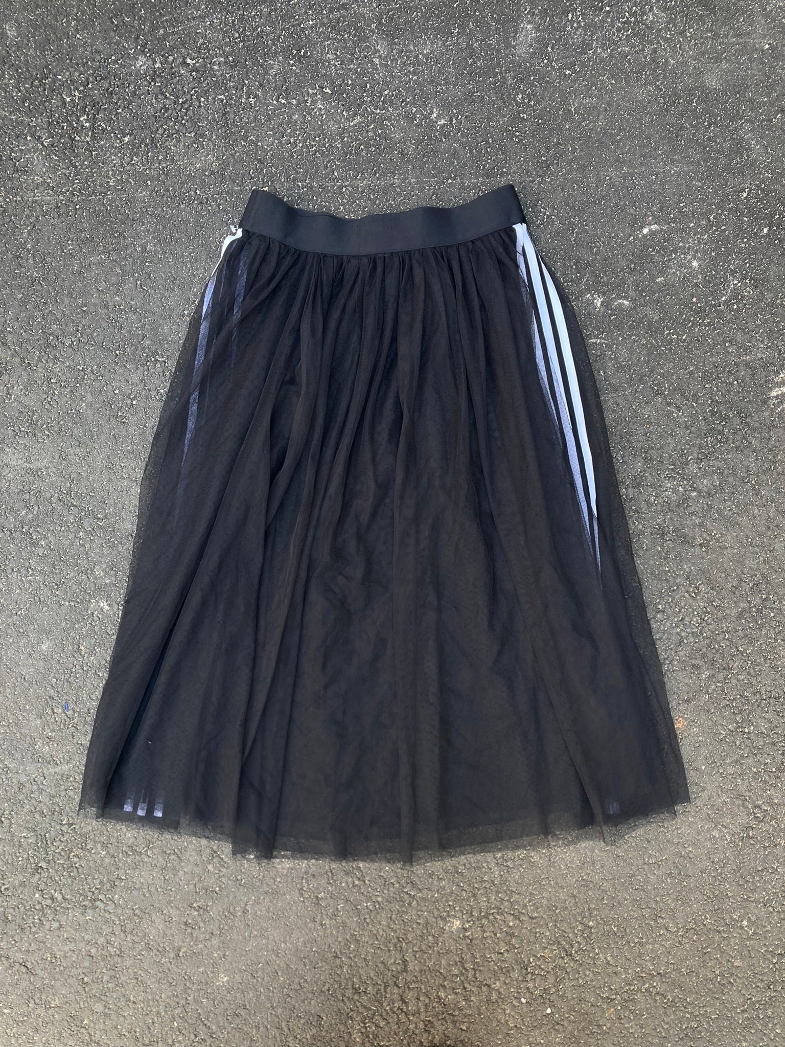 Adidas Black Tulle Mesh Skirt - Balletcore Streetwear Midi Size M