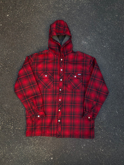 Dickies Quilted Lined Hooded Flannel Shirt Jacket - Red Plaid