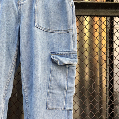 Denim Cargo Pants With Elastic