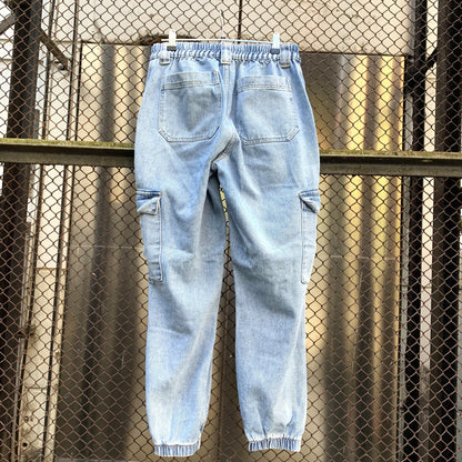 Denim Cargo Pants With Elastic