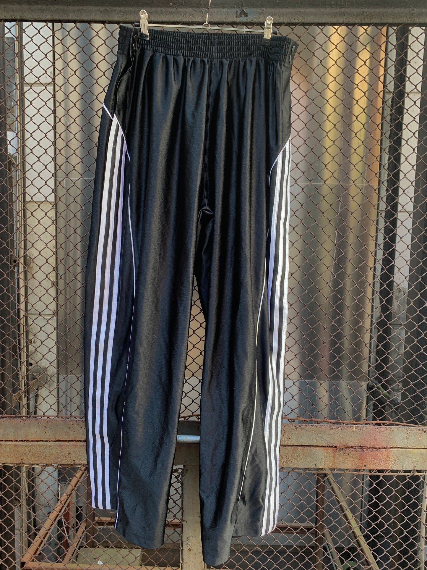 Silky Black Adidas Trackpants, Buttons on the Sides