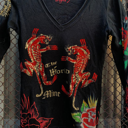 Ed Hardy Long Top - Panther and Roses