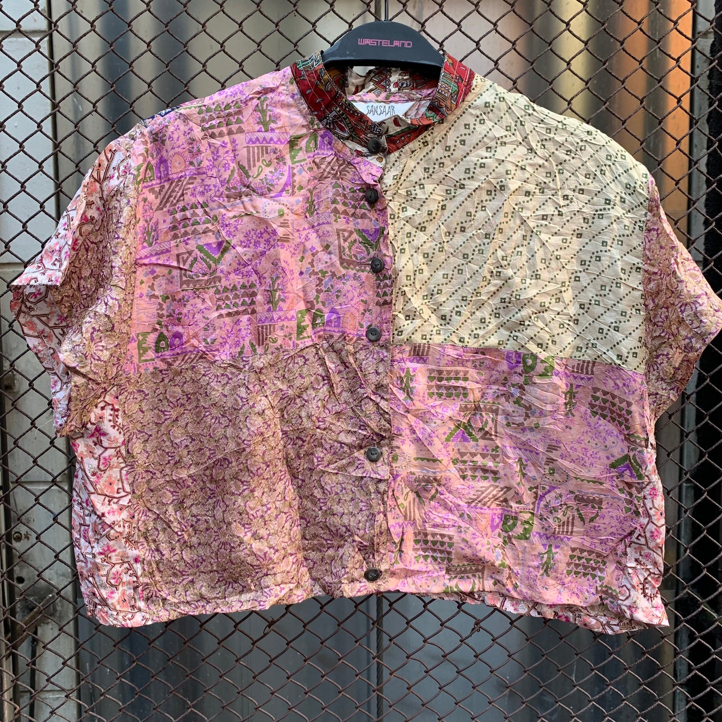 Upcycled Pink Patchwork Cropped Blouse