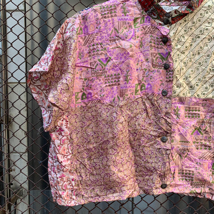 Upcycled Pink Patchwork Cropped Blouse