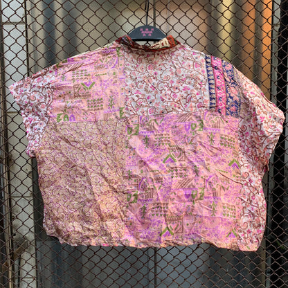 Upcycled Pink Patchwork Cropped Blouse