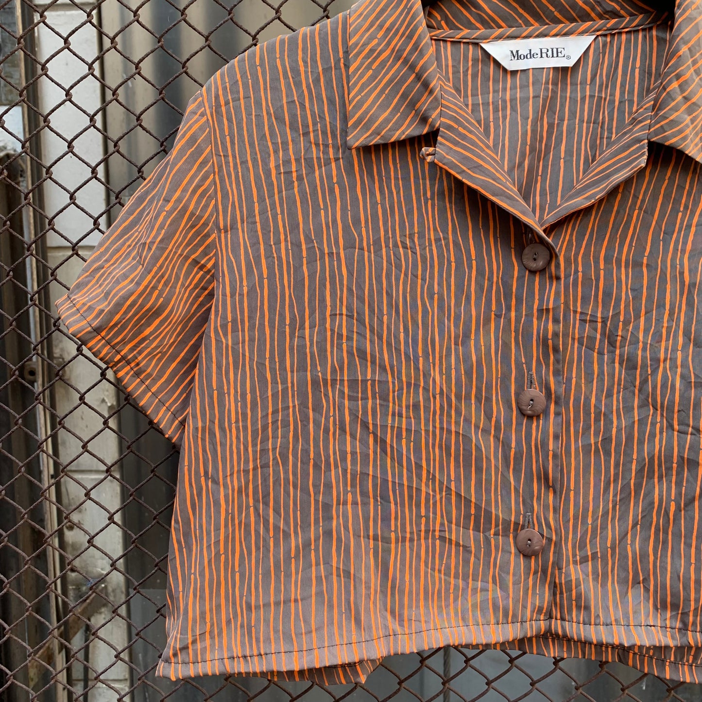 Upcycled Orange Stripes Cropped Blouse