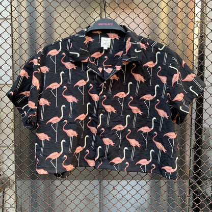 Upcycled Flamingo Cropped Blouse