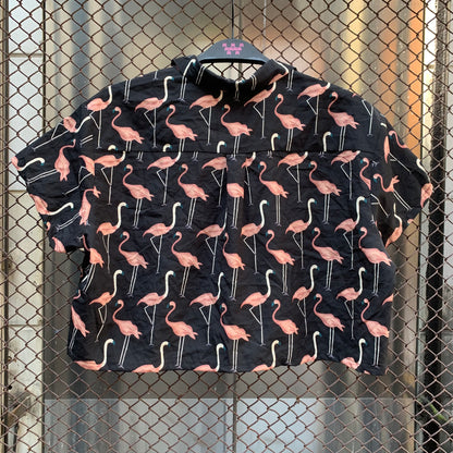 Upcycled Flamingo Cropped Blouse