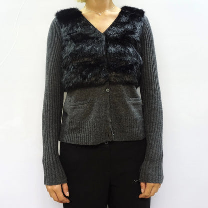 Vintage SimplyVera Vera Wang Gray FUr Cardigan