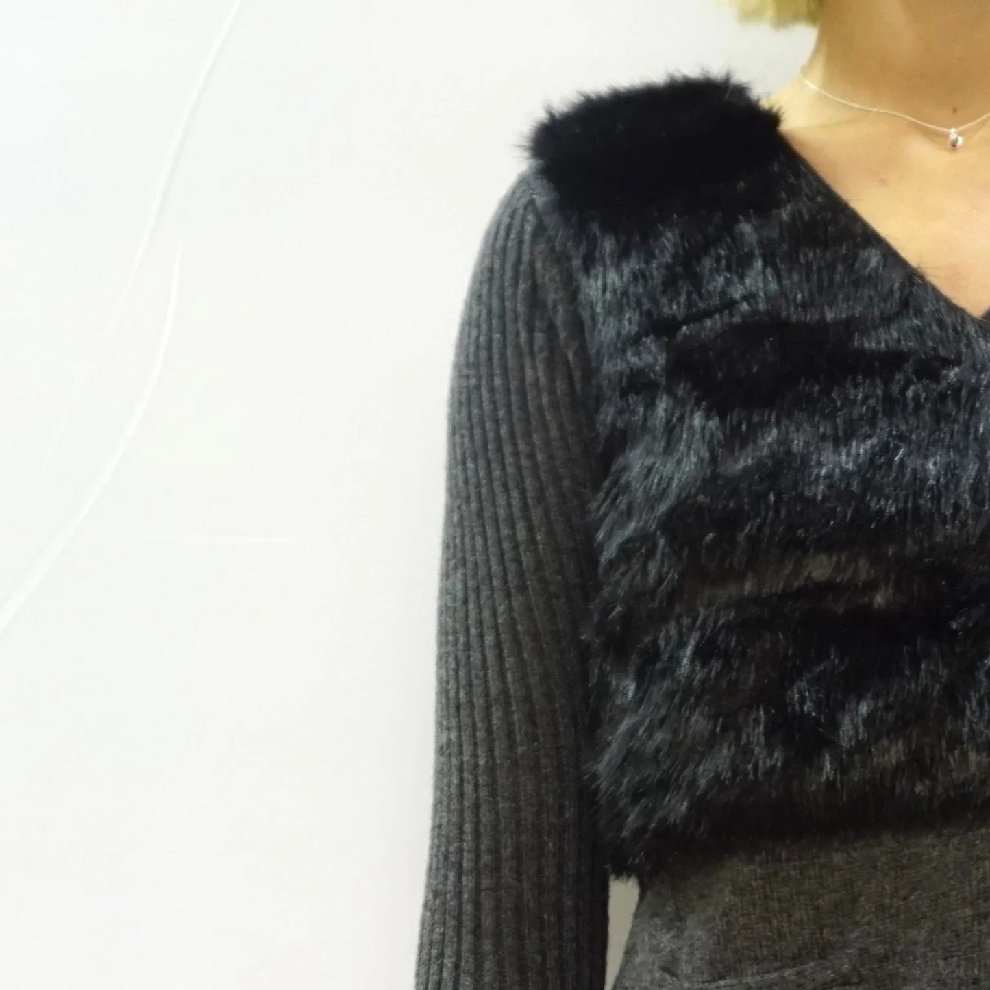 Vintage SimplyVera Vera Wang Gray FUr Cardigan Top Left