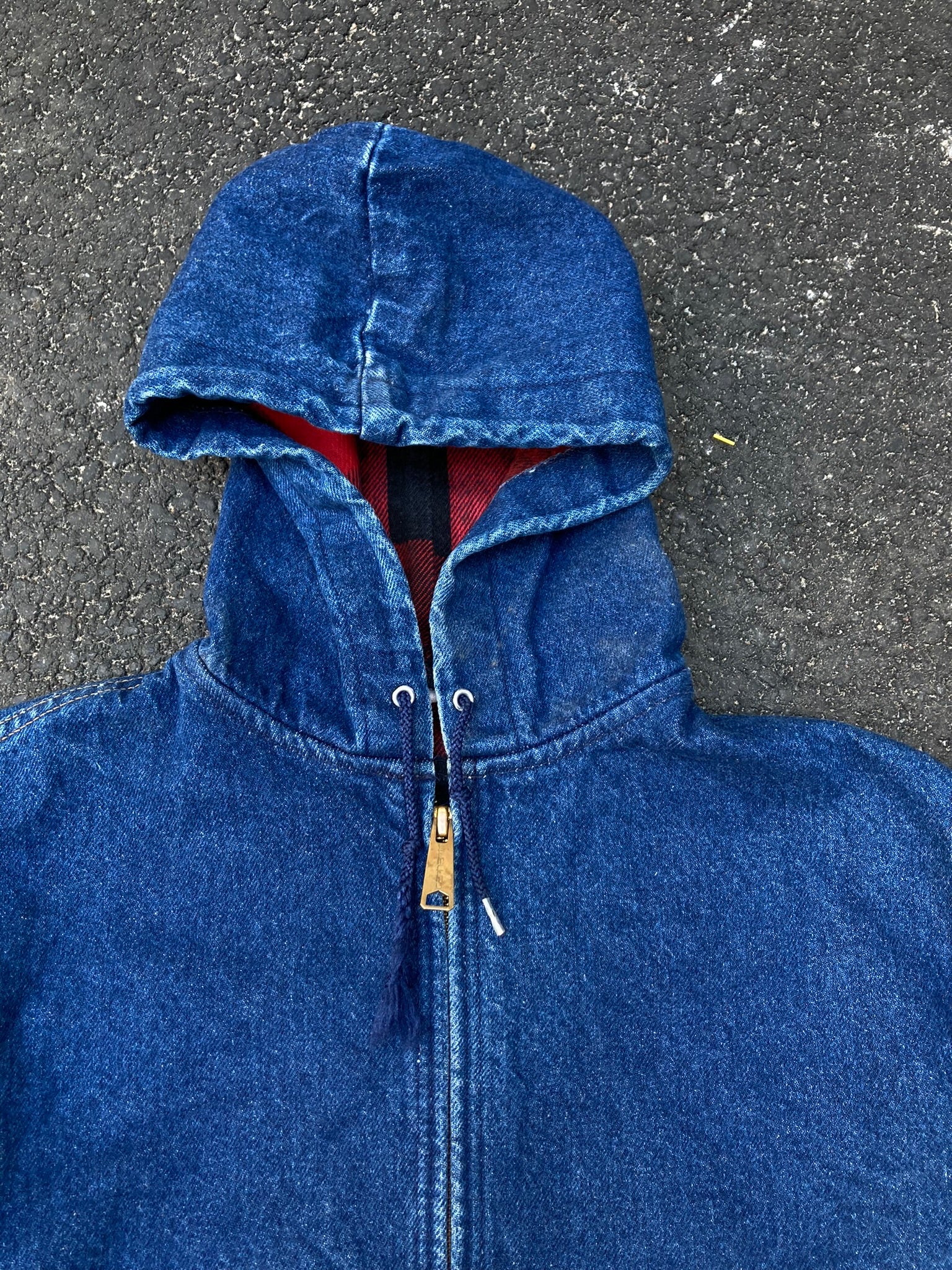 Vintage 90s Carhartt Made in USA Blue Denim Jacket - Flannel Lined