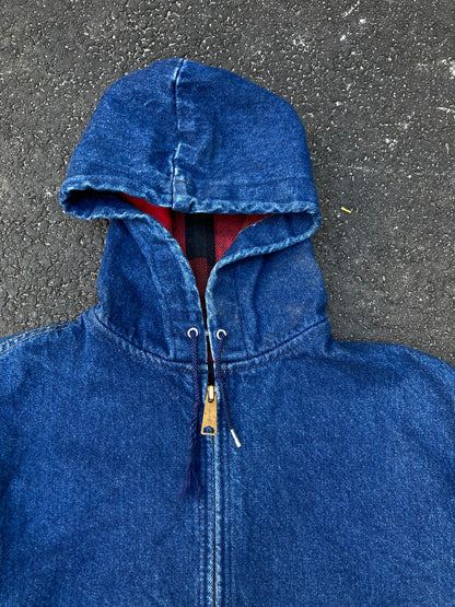 Vintage 90s Carhartt Made in USA Blue Denim Jacket - Flannel Lined