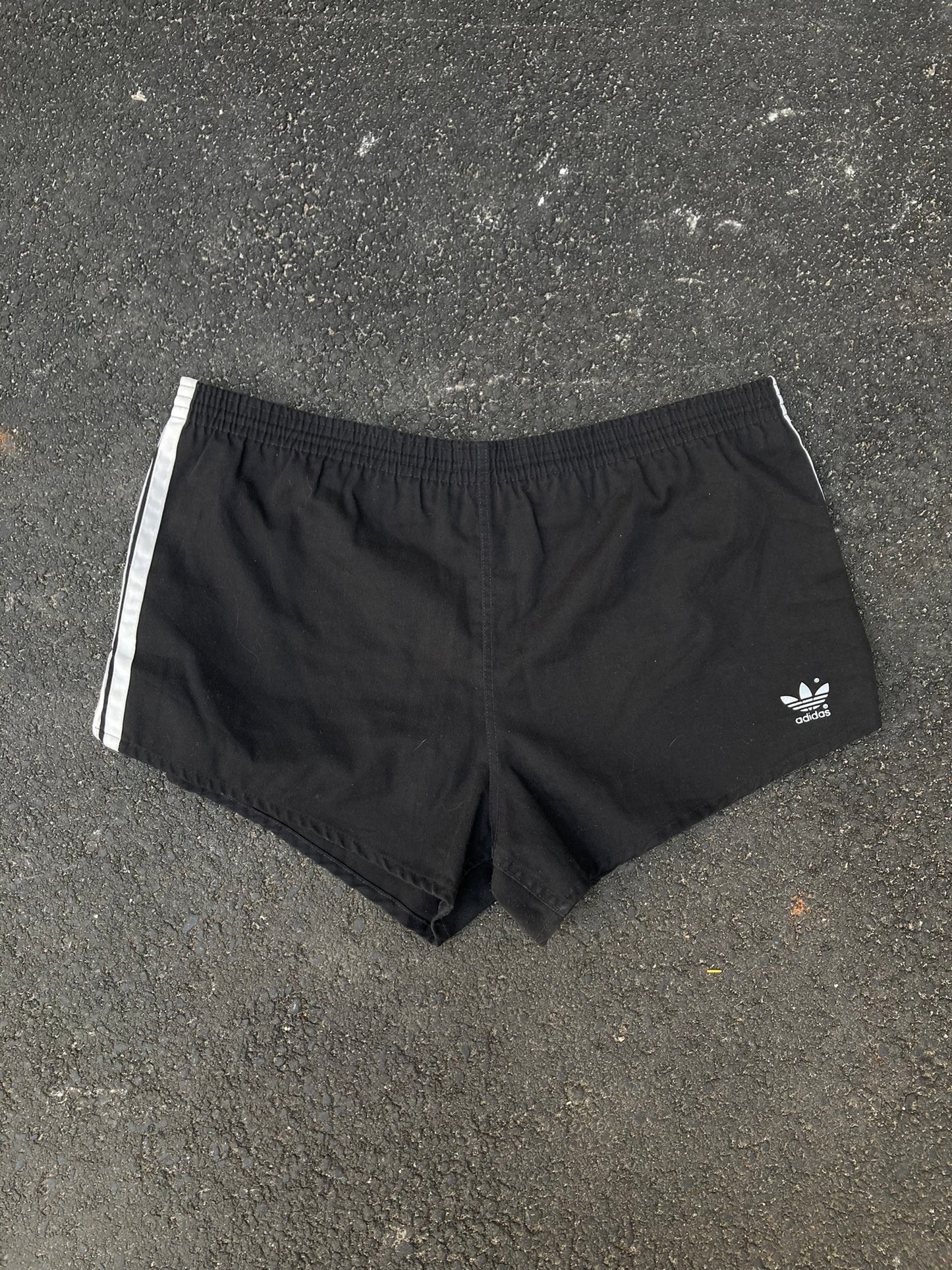 Vintage 80s Adidas Made in USA Black Trefoil Running Shorts