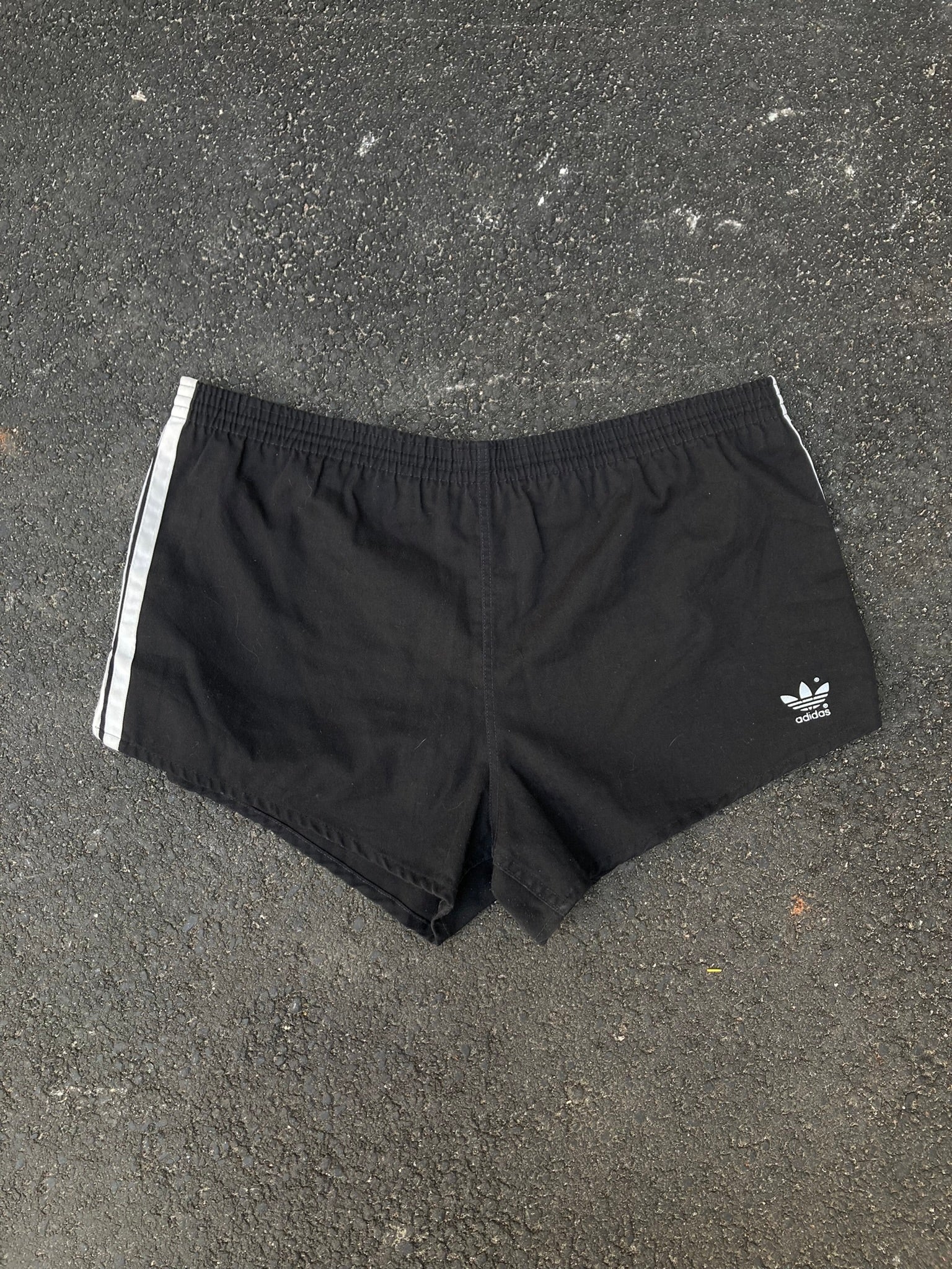 Vintage 80s Adidas Made in USA Black Trefoil Running Shorts