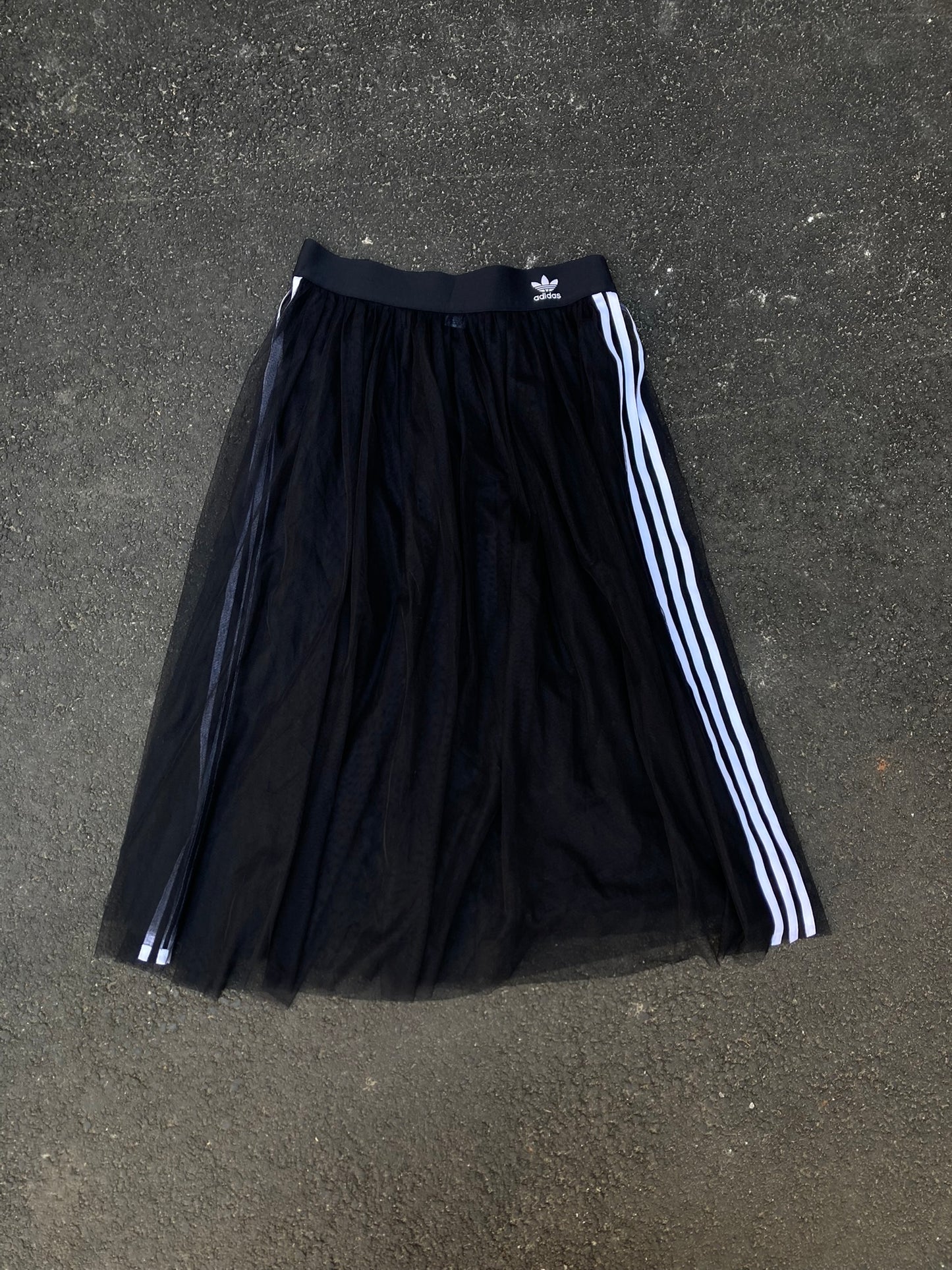 Adidas Black Tulle Mesh Skirt - Balletcore Streetwear Midi Size M
